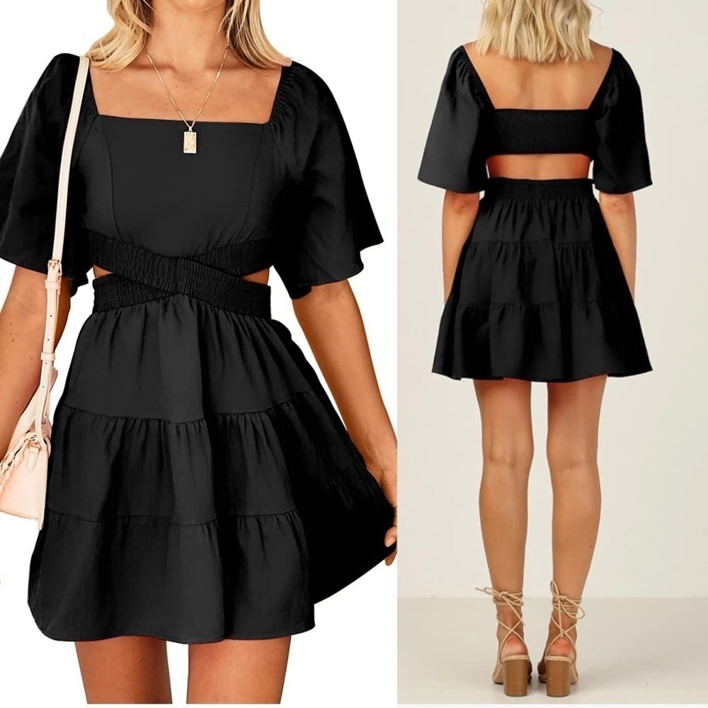 Shy Velvet Women's Dress Square Neck Short Sleeves
Crossover Waist Black Size L